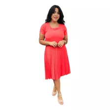 Vestido Feminino Moda Evangelica Midi Plissado