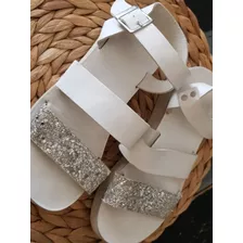 Sandalias Blancas Glitter 22 Cm Base Talle 31 Usadas