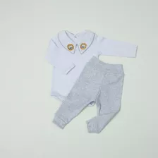 Conjunto Calça Body Bordado Bebê Mascul. Maternidade Algodão