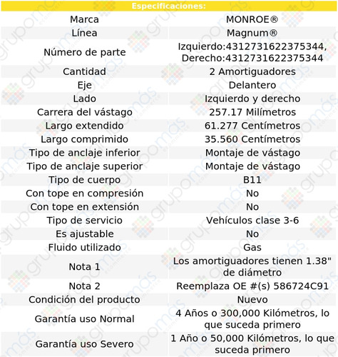 2 Amortiguadores Gas Magnum Del International 4700 90-05 Foto 3