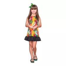 Vestido Evangélico Longo Infantil Estampado Folhas