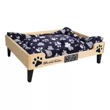 Cama Para Perros (80x70cm) En Pino + Colchoneta + Nombre