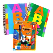 2 Cuadernos Abc De 100 Hojas Rayadas + Kit Bic De 20 Artícul