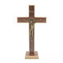 Crucifixo De Mesa Para Altar 25cm Madeira Cristo Metal Lindo