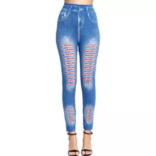 Leggings De Imitação De Jeans Com Estampa Listrada P, Elásti