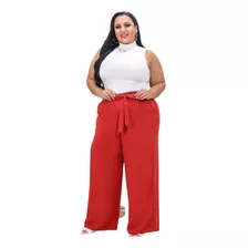 Calça Pantalona Viscolinho Plus Size Feminina Soltinha Verão