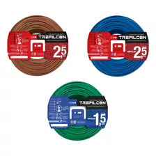 Cable Unipolar Certificado 2,5 Y 1,5 Mm Pack X 3 Rollos 100m Cubierta Marrón, Celeste Y Verde-amarillo
