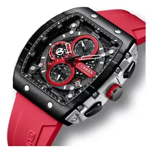 Reloj Cronógrafo Luminoso Curren Quartz Con Calendario Color De La Correa Rojo