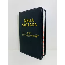 Bíblia Sagrada Nvi Slim Ultrafina Capa Couro Sintético Com Índice Preta