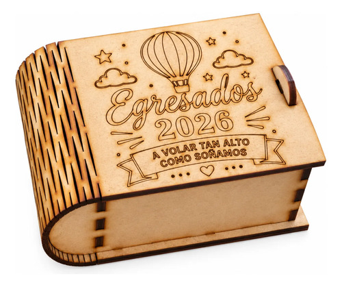 Caja Libro Egresados 2026 Mdf Souvenir Bombon Recuerdo X5 Marrón Claro