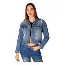 Jeanwest Chamarra Mujer Mezclilla Rasgada Azul