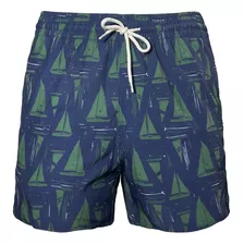 Bermuda Masculina Veleiro Azul 3 Bolsos E Cordão Short Praia