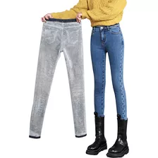 Jeans Elásticos Femininos De Inverno Com Forro Quente C