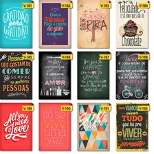 Kit 5 Placas Decorativas Mdf Quadros Vintage Retrô Frases