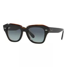 Óculos De Sol Ray-ban Wayfarer State Street Large Armação De Acetato Cor Polished Black, Lente Grey/blue De Cristal Degradada, Haste Polished Black De Acetato - Rb2186