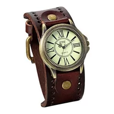 Jewelrywe Reloj De Pulsera Vintage Con Correa De Cuero Ancha