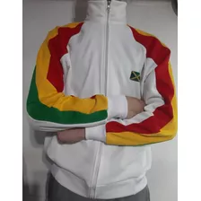 Campera Rasta Reggae Jamaica Deportiva Frisada Color Blanco.