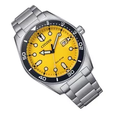 Relógio Masculino Citizen Aw176081z Eco-drive Esportivo 43mm Cor Da Correia Prateado Cor Do Bisel Preto Cor Do Fundo Amarelo