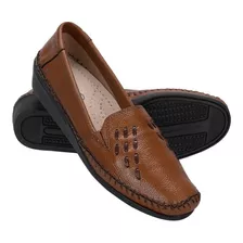 Sapatilha Mocassim Feminino Anabela Couro 3 Cores Confort 