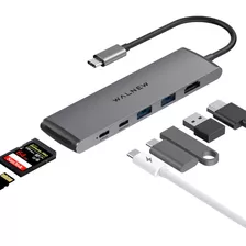 Hub Usb-c 7 En 1 Con Hdmi 4k, Pd De 100 W, Puerto De Datos D