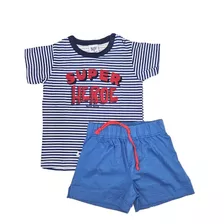 Conjunto Bebe Nene Remera Rayada Y Short Skin T 9 A 24 Meses