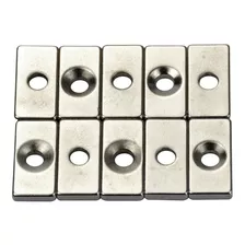 10 Imã Neodímio Bloco Com Furo 20mm X 10mm X 3mm (furo 4mm)