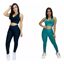 Kit 2 Conjuntos Femininos Baratos Calça E Top C/bojo Fitness