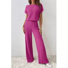 Conjunto De Calça E Blusa Feminino Elegante Manga Curta