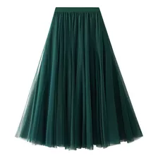 High Waist Midi Mesh Pleated Skirt