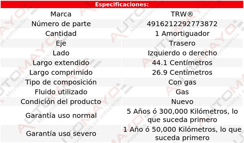 1 - Amortiguador Gas Tras Izq/der Trw Corsa Chevrolet 02-08 Foto 2