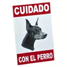 Cartel Cuidado Con El Perro 13cm X 20cm Doberman