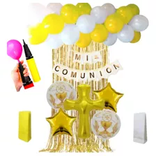 Guirnalda Globos Comunión Cruz Cortina Bolsitas Inflador Kit