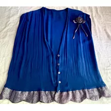 Spolverino/kimono En Gasa Azul Francia Y Lurex Lavanda (xl) 