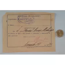 Documento Antiguo, Certificado De Lepra, Lazareto. 1939