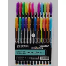 Conjunto De Lápis De Gel Metálico De Néon, 24 Cores Metálicas, Cor De Tinta Cola, Multicolorida, Cor Externa, Multicolorida