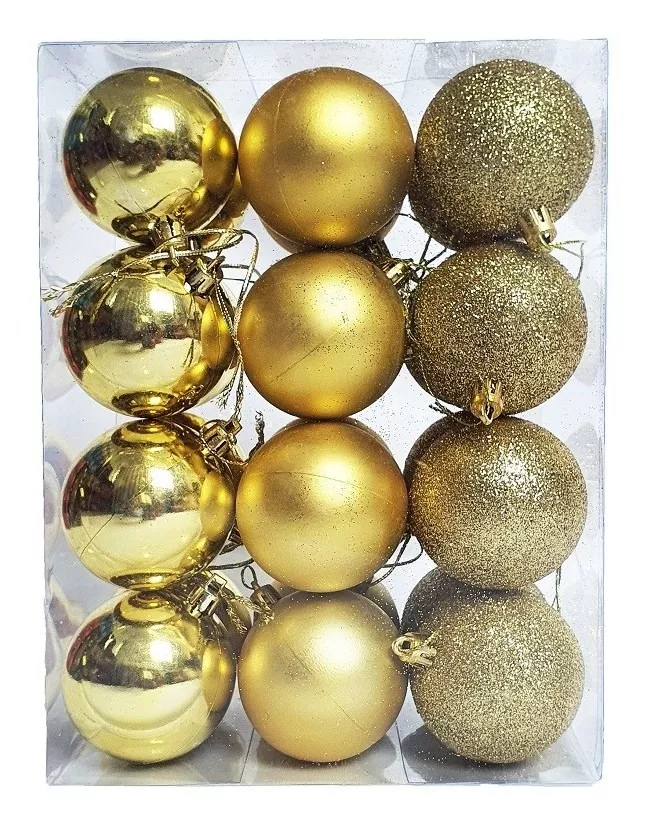 Kit C/24 Bolas De Natal Lisas/foscas/glitter De 6cm - Gold