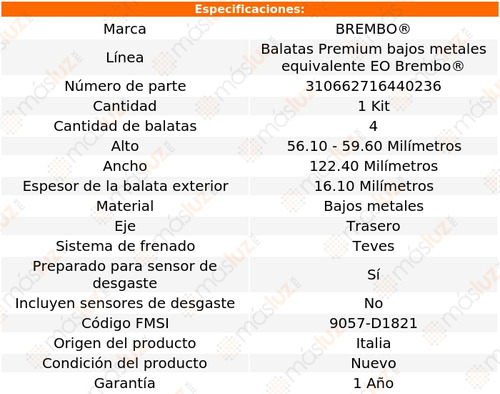 Balatas Bajos Metales Tra Volvo Xc90 16/21 Brembo Foto 4