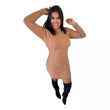 Vestido Feminino Manga Longa Tricot Costas Aberta Balada