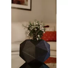 Vaso De Planta Polietileno Decorativo Esfera Diamante 3d P Cor Preto