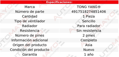 Un Motoventilador Sencillo Tong Yang Camry L4 2.5l 2018-2020 Foto 2