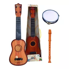 Violão Ukelele + Flauta + Pandeiro Infantil Instrumento 