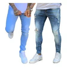 Kit 2 Calça Jeans Skinny Masculina Rasgada Estica Muito Nfe