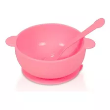 Prato Tigela Infantil Com Ventosa Silicone Antiderrapante Cor Rosa-claro