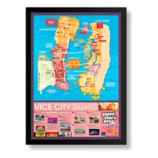 Poster Quadro Mapa Gta Vice City Moldura 45x33