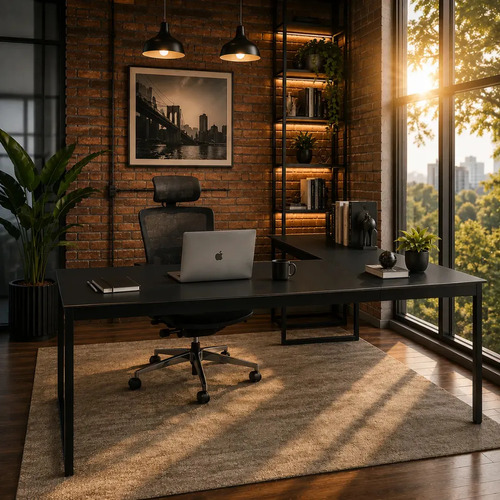 Mesa De Canto Em L Cor Preto Para Escritório Ou Home Office - Design Contemporâneo Com Amplo Espaço De Trabalho