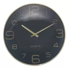Relógio De Plástico Para Parede 30,5cm Preto E Dourado Lyor