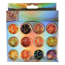 Set X12 Potes De Glitter Para Uñas Nail Art Colores Strass