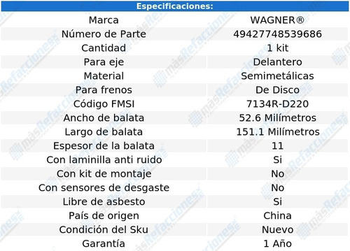 Kit De Balatas Semimetalicas Del Tc Maserati 2.2l 89 Al 90 Foto 2