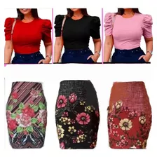 Conjunto Feminino Evangélico Kit 3 Saias E 3 Blusas Atacado