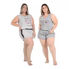Kit Pijama Feminino Plus Size De Verão Short Doll Promoção
